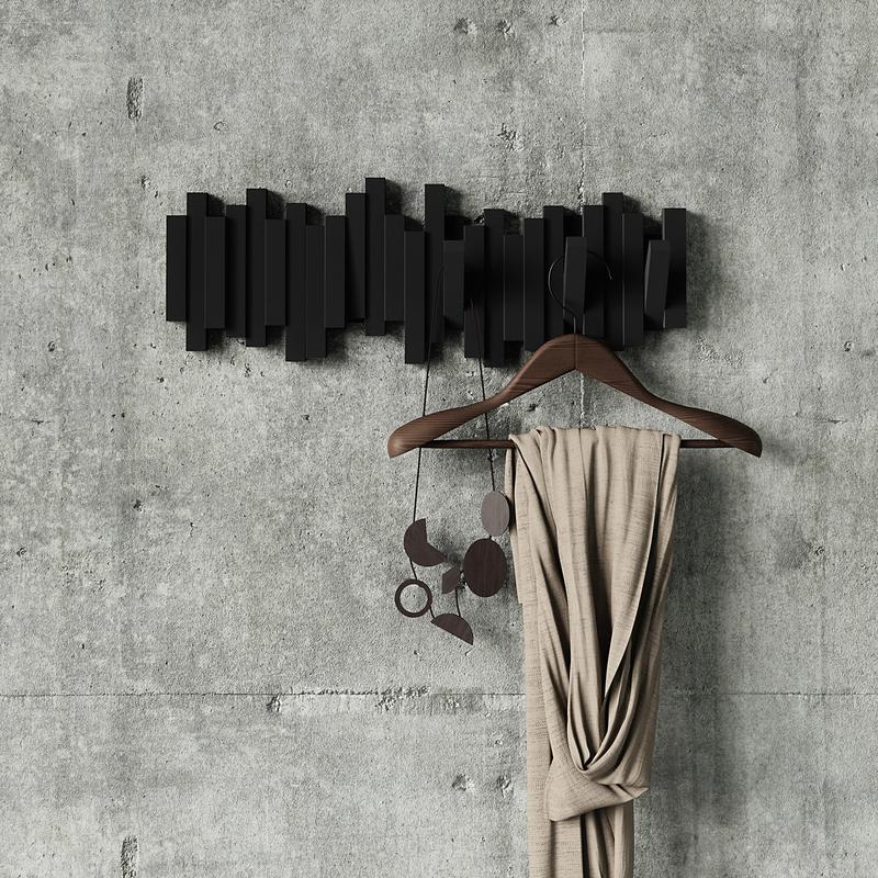 Umbra Sticks Wall Hook | Decorative Wall Mounted Coat Rack with 5 Flip-Down Hooks | Modern Sculptural Design Available in Multiple Colors | Easy Installation Looks Great in Any Room