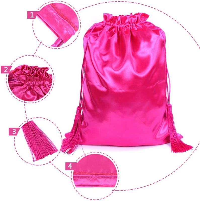 Pink   Black Color Satin silk wig storage bag with tassel drawstring for wig storage pink silk wig bag 1 Count