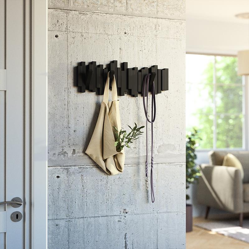 Umbra Sticks Wall Hook | Decorative Wall Mounted Coat Rack with 5 Flip-Down Hooks | Modern Sculptural Design Available in Multiple Colors | Easy Installation Looks Great in Any Room