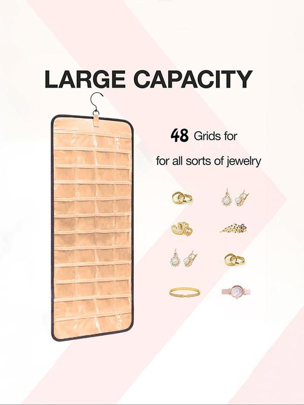 Hangable Jewelry Storage Bag, with Hook, Compact Multi-grid Jewelry Organizer for Necklaces & Earrings, Jewelry Display & Organizer for Travel, Home & Office Use