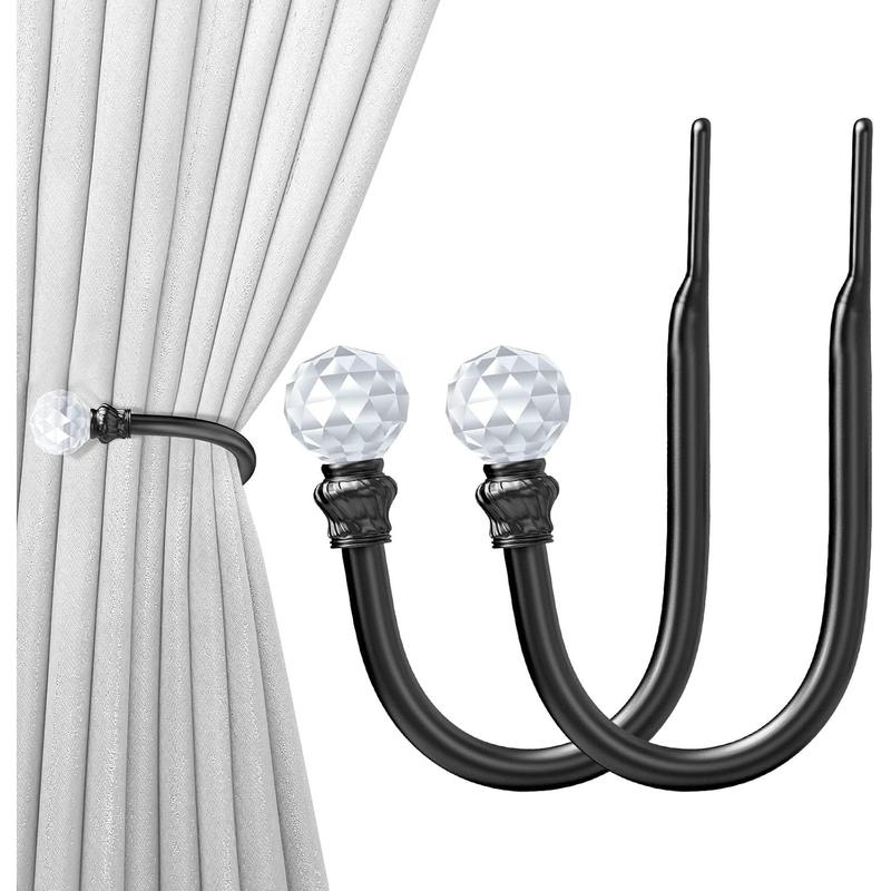 Curtain Holdbacks Black 2count, Curtain Tiebacks Wall Mounted Curtain Hooks Holders for Drapes