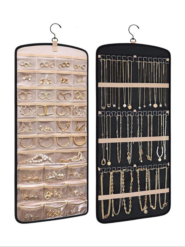 Hangable Jewelry Storage Bag, with Hook, Compact Multi-grid Jewelry Organizer for Necklaces & Earrings, Jewelry Display & Organizer for Travel, Home & Office Use