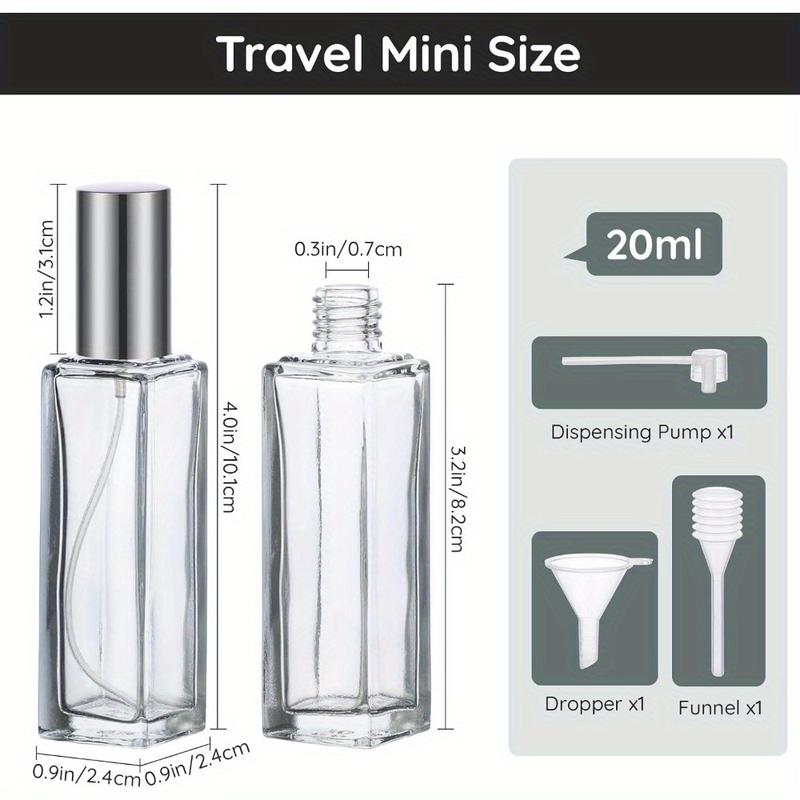 5pcs set Mini Refillable Glass Spray Bottle Set, 3 Accessories, Including Funnel, Water Drip, Pump, Perfume Fine Atomizer