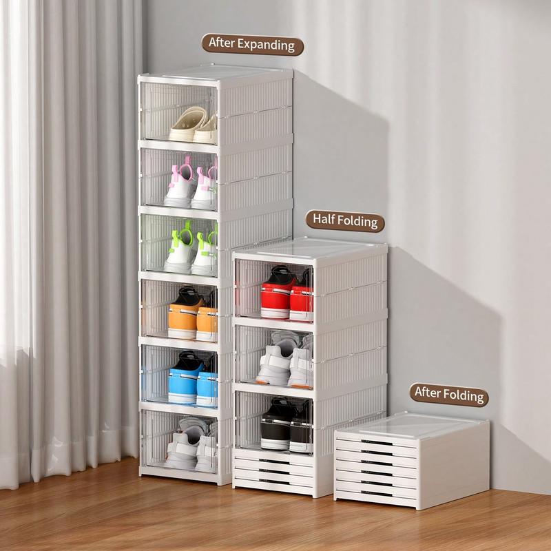 Portable Shoe Rack Organizer Stackable Sneaker Shoe Storage Cabinet With Clear Door Large Storage Containers Bins With Lids Boxes Collapsible Case