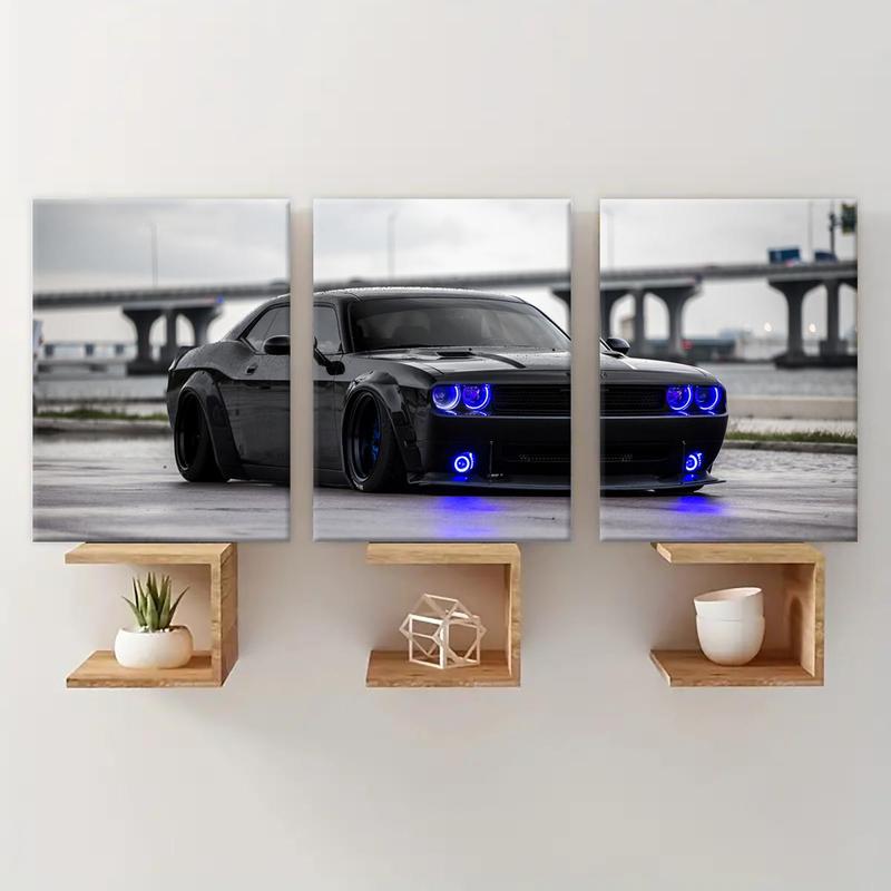 Car Pattern Canvas Painting with Frame, 3 Counts set Modern Wall Art, Wall Decor for Home Living Room Bedroom Study Room Office