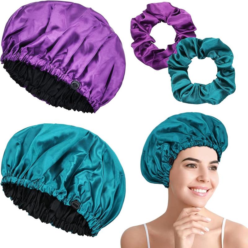 2 Pack Large Satin Bonnets Sleeping Hat with Drawstring Shower Caps