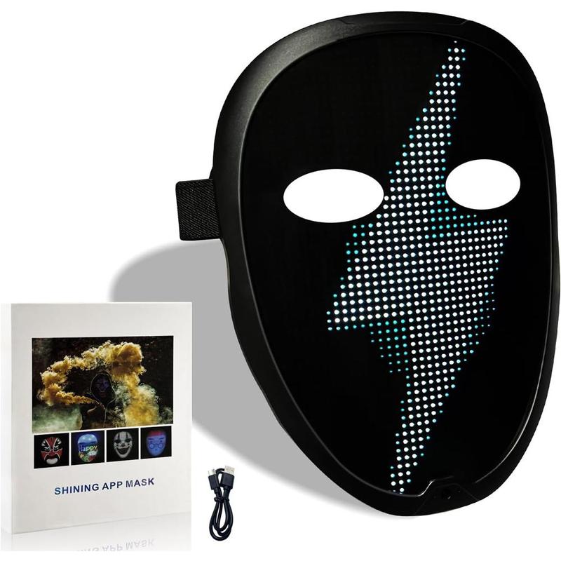 Gesture Sensing Mask, Face Transforming Mask, Gesture Face Changing Cyberpunk Mask, Rechargeable Glow In The Dark LED Light Up Mask with App Control for Costume Cosplay Party Masquerade, Party Accessories