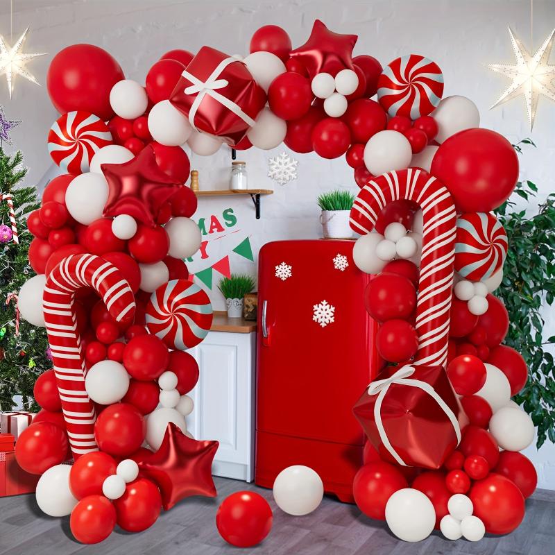 97pcs Vibrant Christmas Balloon Garland Arch Kit - Includes Red, White, and Red Star Latex Balloons, No Power Required, Easy to Assemble Perfect Festive Party Decorations for Christmas, Mardi Gras, New Year, Family Reunion, Other Cele