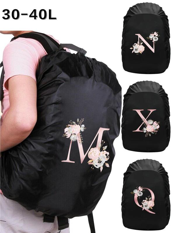 Letter  & Flower Pattern Backpack Rain Cover, Waterproof Backpack Dustcover, Outdoor Hiking Climbing Bag Cover, Travel Accessories