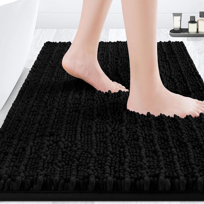 Upgrade Extra Large Black Bathroom Rug Set 3 Pieces Ultra Soft, Thick Absorbent Bath Mats, Non Slip Chenille Toilet Mat for Bathroom, Bedroom, Kitchen Cloud Cozy Microfiber Microfiber Microfiber