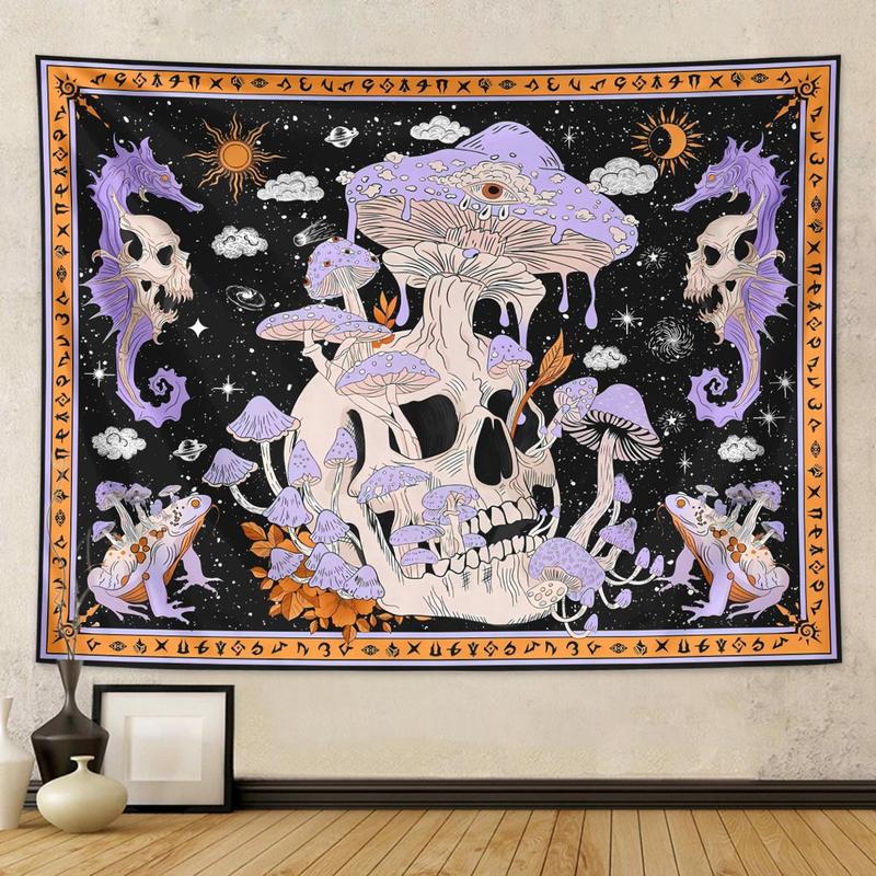 Room Decor Skull Mushroom Pattern Tapestry,  Room Decor Halloween Gothic Wall Hanging Tapestry, Halloween Decor, Wall Hanging Decoration for Living Room Study Room, Bedroom Accessories, Home Decor Ideas for Halloween, Fall Decor