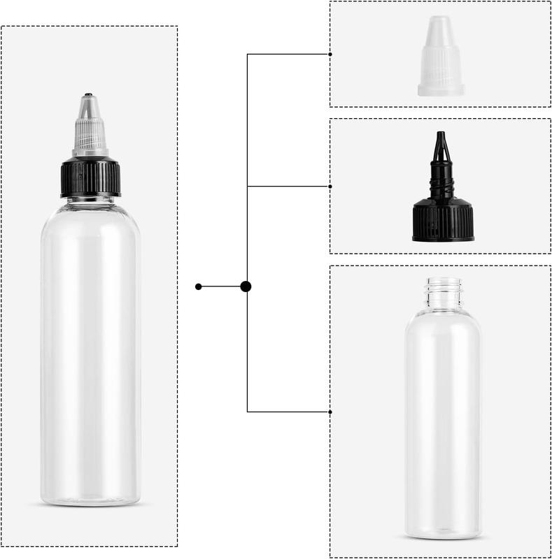 40 Pack Clear Dispensing Bottles, 4oz Round Plastic Squeeze Bottle with Twist Top Caps for Oils Liquids Inks Crafts, Kitchen and Food Grade Household