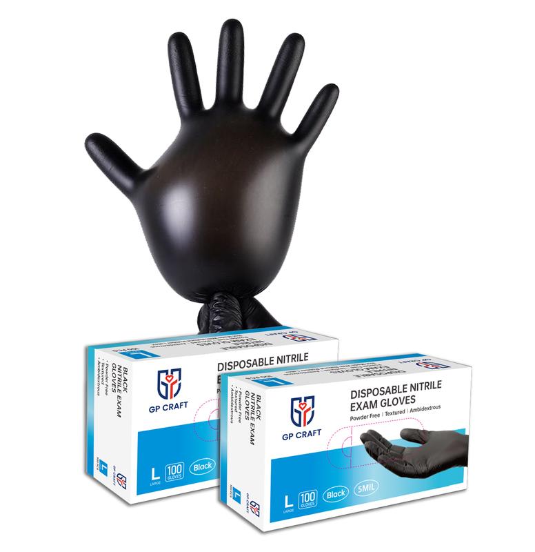 GP Craft  Black Nitrile durable disposable  gloves, 5 mil, powder free and latex-free, elastic, wear resistant, clean and waterproof Hand Thick