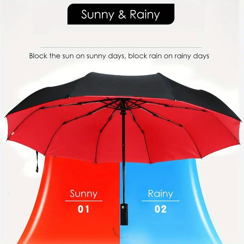 10 Ribs Folding Umbrella, 1 Count Windproof Automatic Umbrella, Fashionable Umbrella for Sunny and Rainy Weather, Simple Design Umbrella for Travel