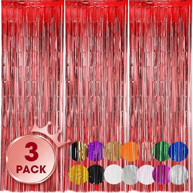 Party Backdrop Foil Curtain for Mean Girls Decorations, 3 Counts Glitter Tassel Curtain, Decorative Curtain for Home Birthday Party Wedding Anniversary