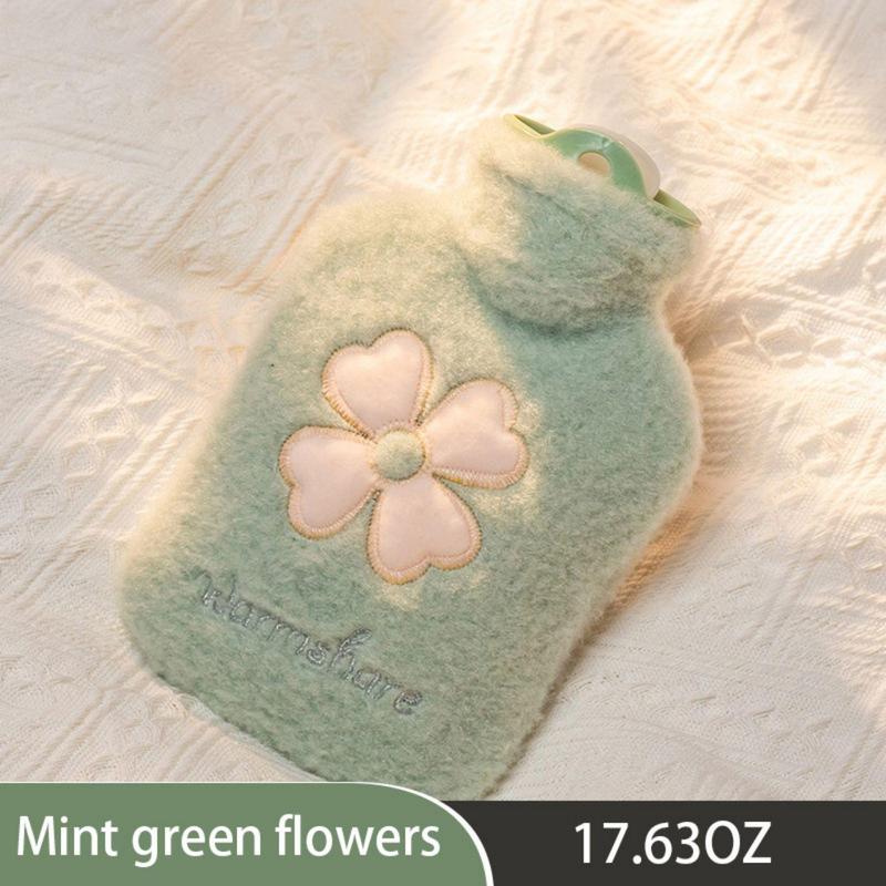 Four-leaf Clover Design Hot Water Bottle, 1 Count Portable Plush Warm Water Bag, Hot Water Bottle for Indoor & Outdoor