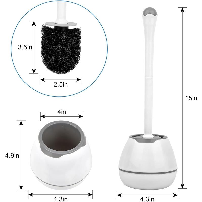 Toilet Brush and Holder, 2 Pack Toilet Bowl Brush and Holder with Long Handle, Plastic Holder Easy to Hide, Drip-Proof, Easy to Assemble, Deep Cleaning