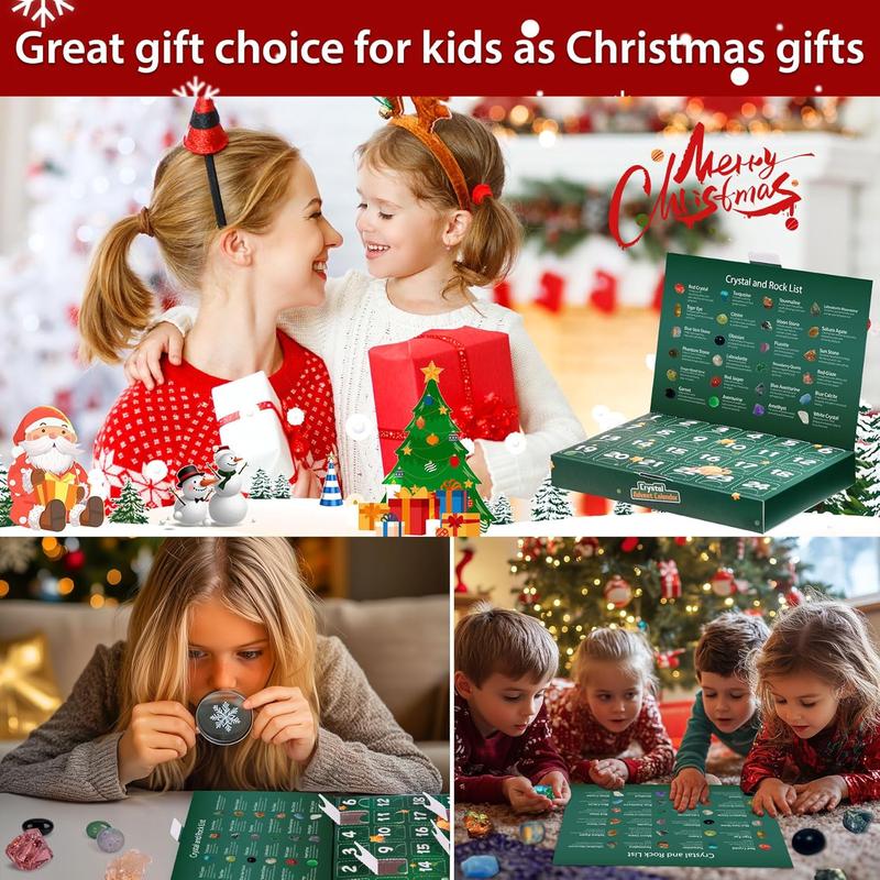 Crystal Advent Calendar 2024, 24-Day Christmas Countdown Gift with Unique Stones and Crystals for Kids, Teens, and Adults – Holiday Rock Collection Set