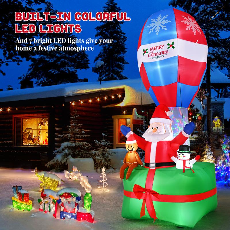 9 FT Christmas Inflatables Outdoor Decoration, Colorful Dynamic LED Lighted Santa with Gingerbread Man and Snowman, Gift Box with Giant Balloon Blow Up Yard Decorations for Xmas