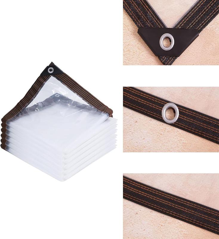 Clear-Tarps-with-Grommets, Anti-Tear Waterproof Tarps for Outdoors Clear Plant Covers for Covering Firewood Piles Patio Furniture Dog or Chicken Coops