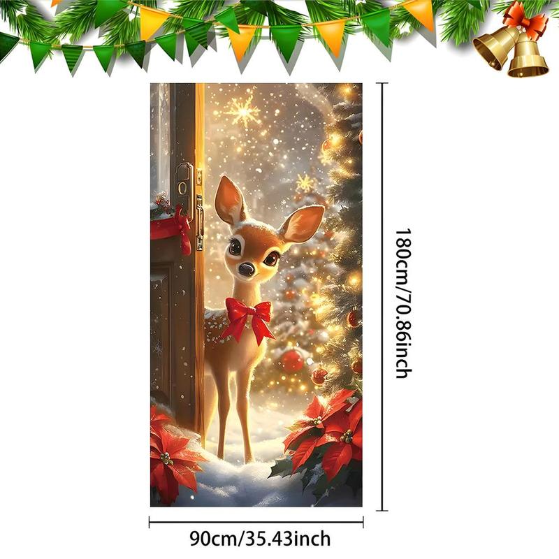 Christmas Themed Door Curtain, 1 Count Cute Reindeer Pattern Door Banner, Festive Backdrop for Home Living Room Bedroom, Party Decoration Supplies