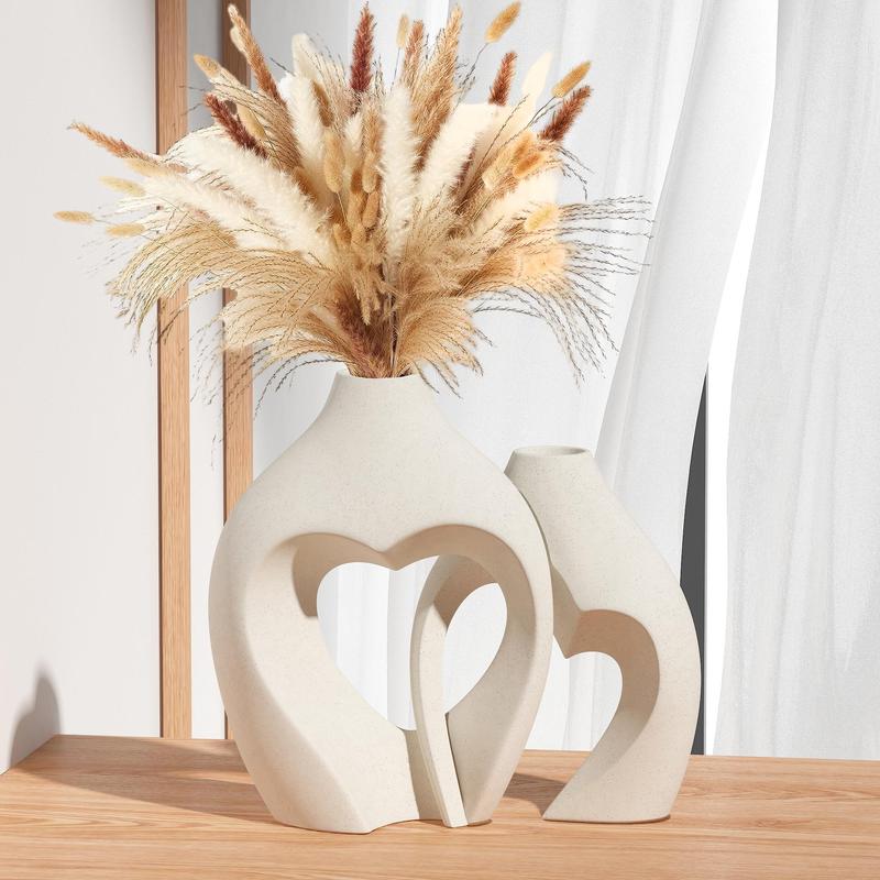 Hollow Out Heart Shaped Ceramic Vase, 2 Counts Fashion Decorative Vase, Flower Container Ornaments, Decor Flower Vase for Home, Summer Essentials, Father's Day Gifts, Room Decor