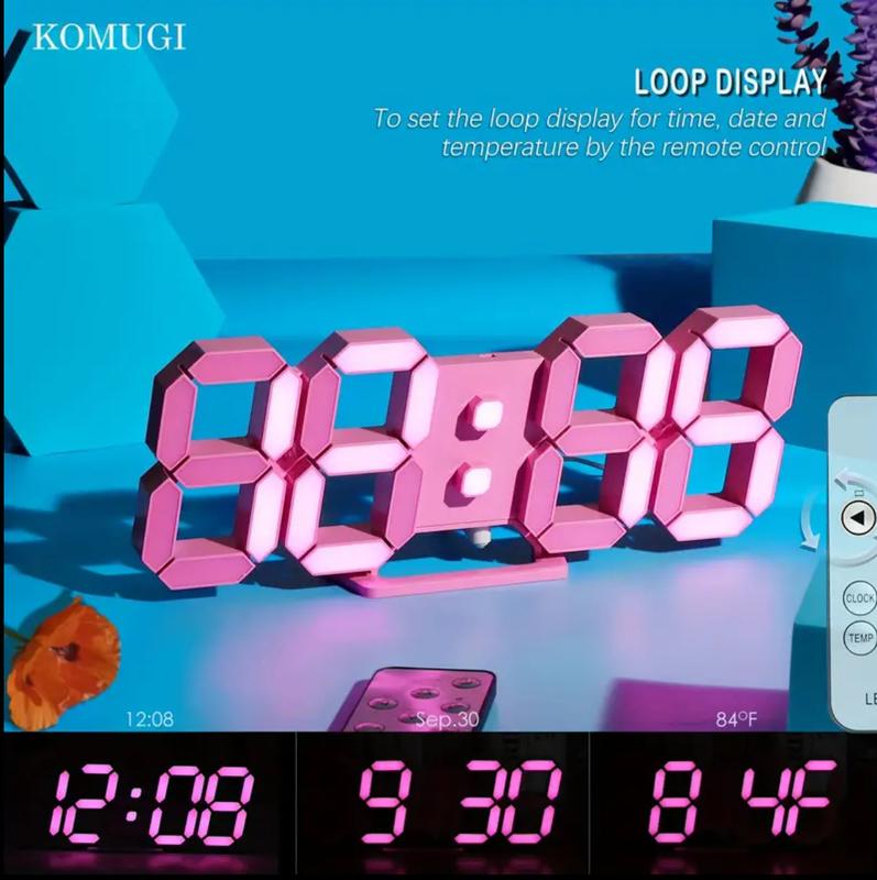 Pink LED Clock For Room Decor, 9.7