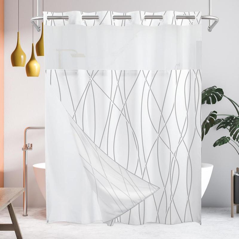 Abstract Lines Pattern Shower Curtain, 1 Count Waterproof Bathroom Curtain with 12pcs Hooks, Bathroom Accessories, Bathroom Decor for Home Hotel