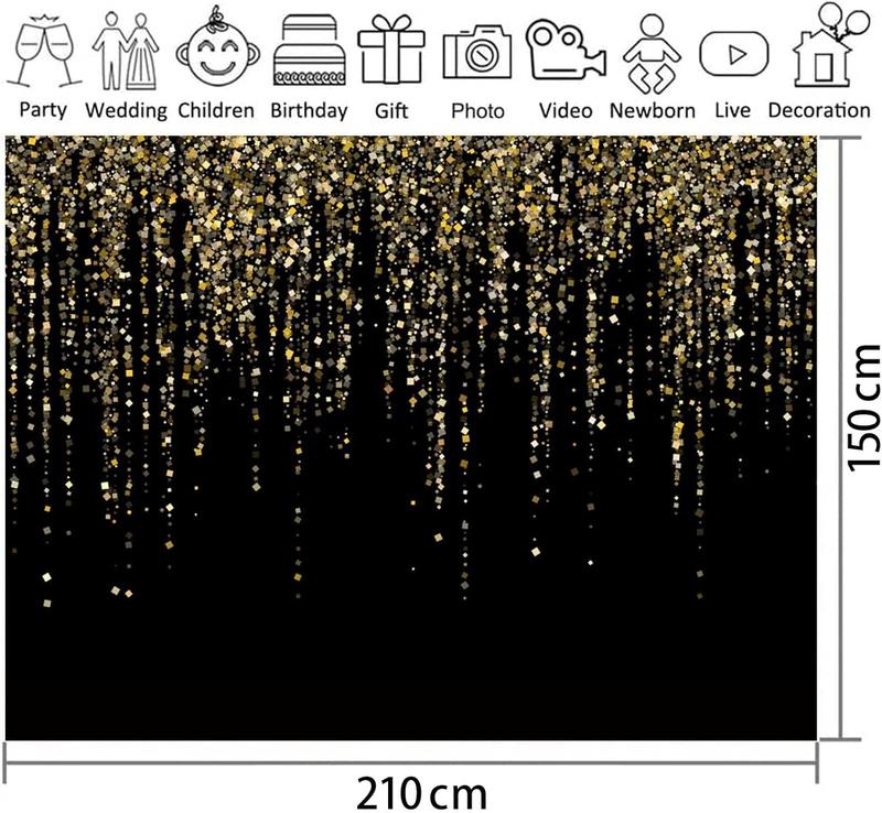 7x5 FT Black and  Bokeh Party Backdrop Photo Black and  Glitter Bokeh Sequin Spots Birthday Anniversary Photography Background Golden Sparkle Banner Photo  Bath Decoration