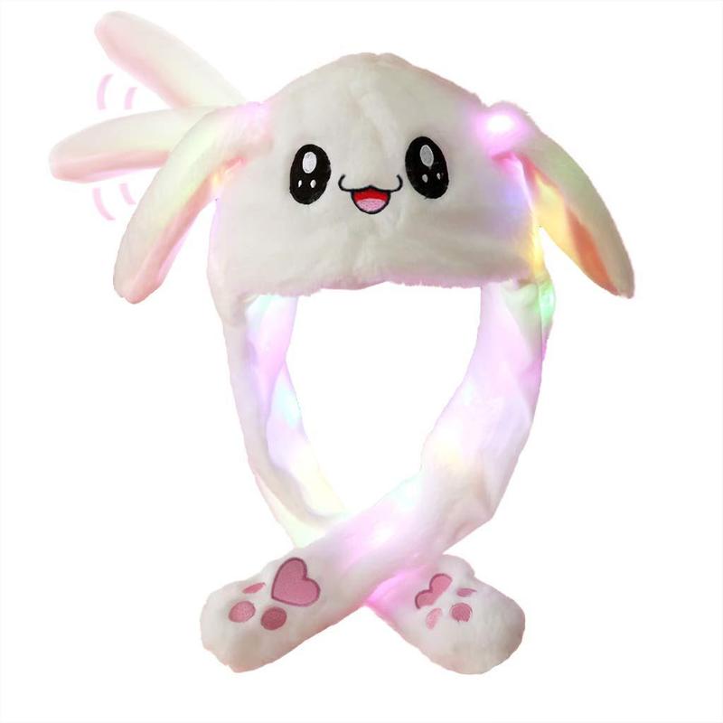 Cute Rabbit Design Plush Hat, 1 Count LED Glowing Plush Rabbit Hat, Funny Glowing and Ear Moving Bunny Hat Cap for Women Girls, Party Hat, Cosplay Props