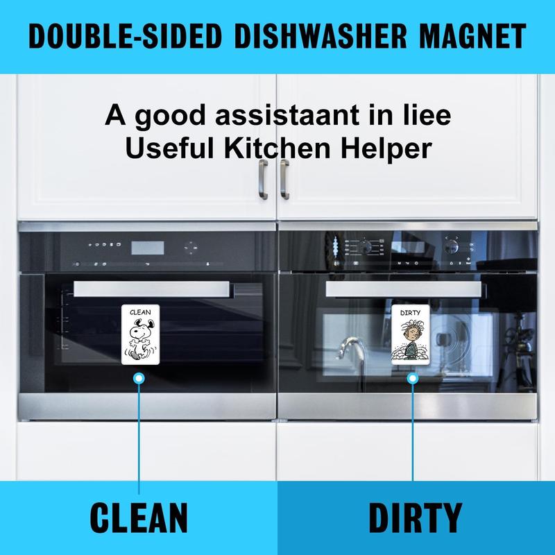 Funny Cute Cartoon Clean Dirty Dishwasher Magnet, Washing Machine Magnet Double Sided Kitchen Reversible Dish Washer Magnet Sign, Refrigerator Magnet Flip with Magnetic Plate Decor