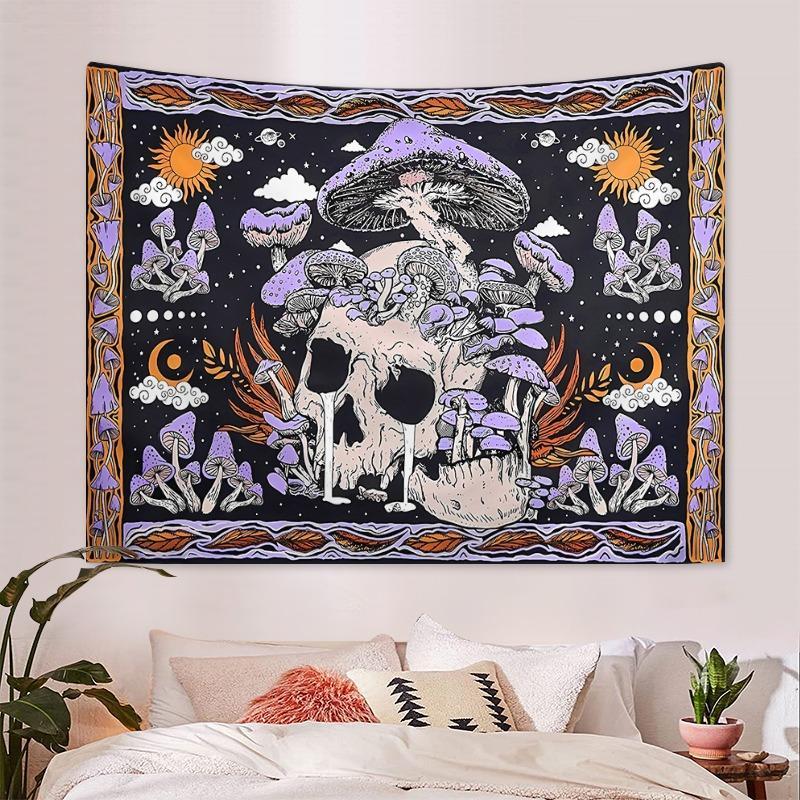 Room Decor Skull Mushroom Pattern Tapestry,  Room Decor Halloween Gothic Wall Hanging Tapestry, Halloween Decor, Wall Hanging Decoration for Living Room Study Room, Bedroom Accessories, Home Decor Ideas for Halloween, Fall Decor