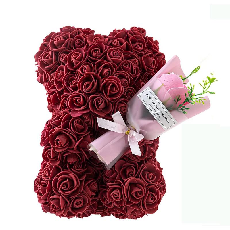 Artificial Rose Bear, 1 Count Artificial Rose Bear with Flower, Decoration Flowers for Home Festival Wedding Valentine's Day