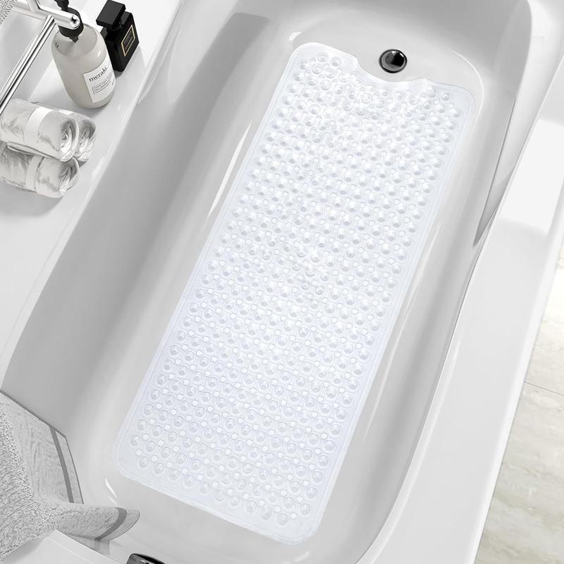 Shower and Bathtub Mat,40x16 Inches,Extra Long Non Slip Mats with Suction Cups and Drain Holes, Machine Washable and Anti Slip Bathmats, Bathroom Mats for Tub Nonslip (Clear)