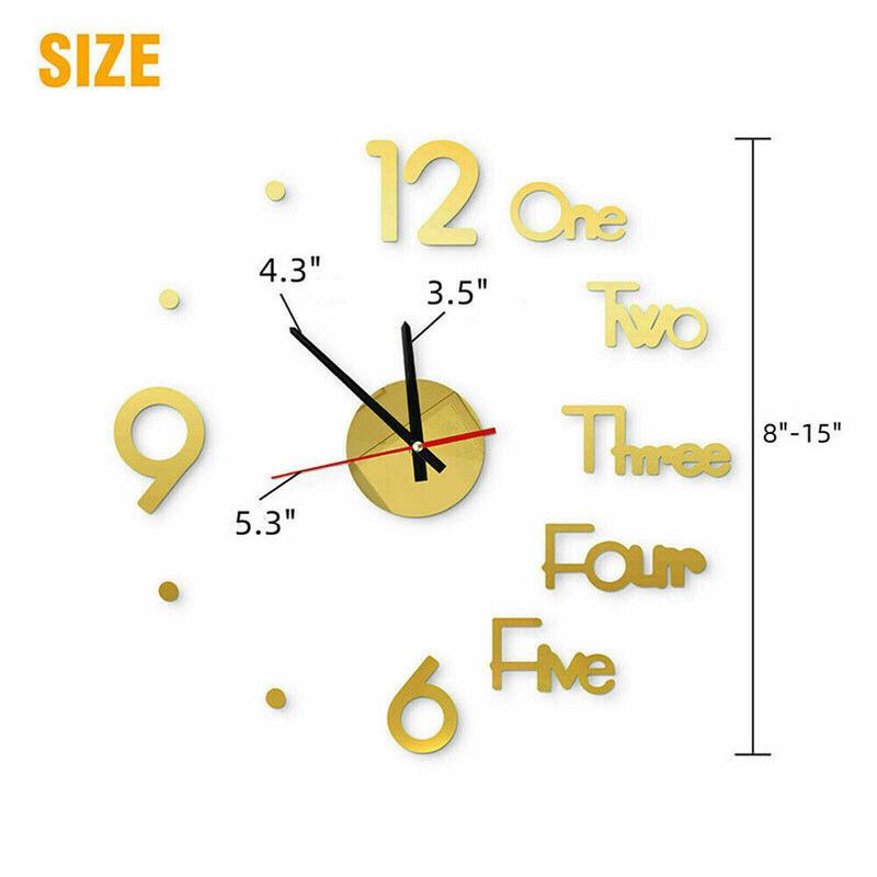 3D Wall Clock Mirror Surface Large Modern DIY Sticker Office Home Shop Art Decor Round