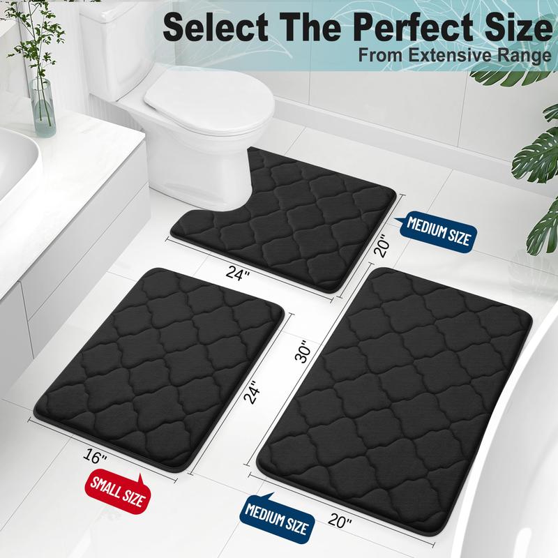 Memory Foam Bath Mat Rug 24x16, Ultra Soft Non Slip and Absorbent Bathroom Rug, Machine Wash Dry, Comfortable, Thick Bath Rug Carpet for Bathroom Floor, Tub and Shower, Black