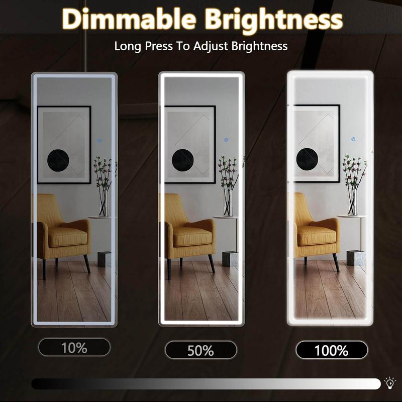 PINGO 3 Color LED Stand Mirror, Sturdy and Durable Floor Mirror with Dimmable Adjustable Brightness, No Assembly Required, For Home Bedroom, For Girl Lady Women, 62*16inch