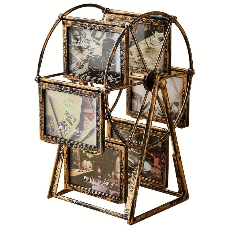 1pc Vintage Rotating Ferris Wheel Picture Frame - Unique Desktop Family Tree Display - Handcrafted Wooden Horse Design, Home Decor Accent, Christmas Birthday Gift Idea, Perfect for Family Memories