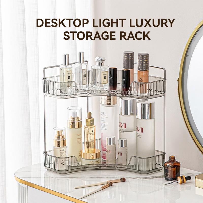 2-Tier Corner Bathroom Counter Organizer, Countertop Perfume Tray and Vanity Organizer, Large Capacity Makeup Cosmetic Storage for Vanity, Corner Storage Organizers for Bathroom, Dresser, Kitchen, Home Supplies Essentials Racks