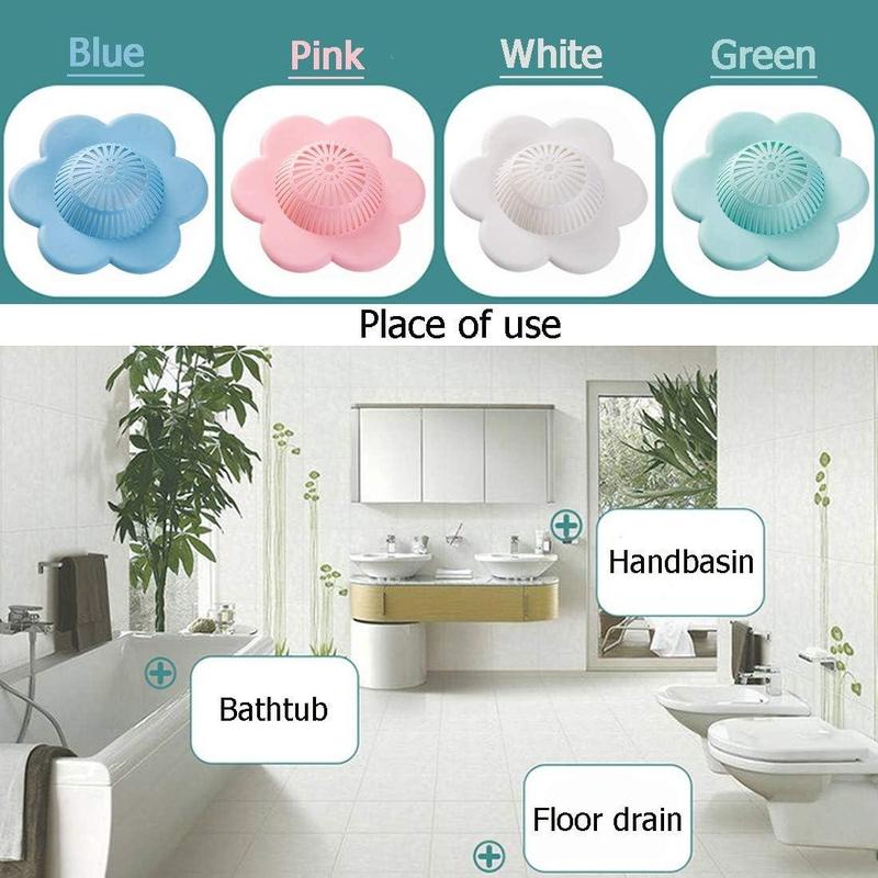 Silicone Flower Shaped Hair Catcher, 4 Counts Shower Drain Cover with Suction Cup, Bathroom Gadgets