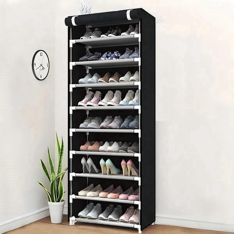 Non-woven Multi-layer Steel Tube Shoe Cabinet Shoe Rack Zipperless Dustproof Family Multi-functional Shoe Rack, for Family Room Decorative Organiser