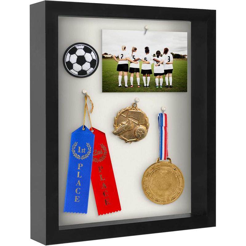 11x14 Shadow Box Frame with Shatter-Resistant Glass - Silhouette Collection - Large Shadow Box Display Case for Tabletop and Wall Display - Black with Soft Linen Back