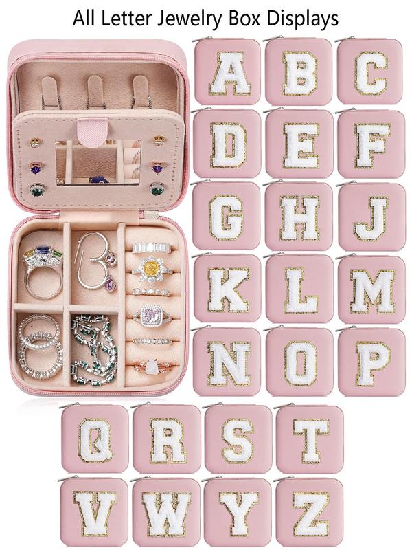 Portable Jewelry Box with Mirror for Gift, Summer Stylish Sequin Decorated Letter Pattern Jewelry Organizer, Cute Zipper Jewelry Storage Box for Women and Girls As Gift, Jewelry Case Room Accessories