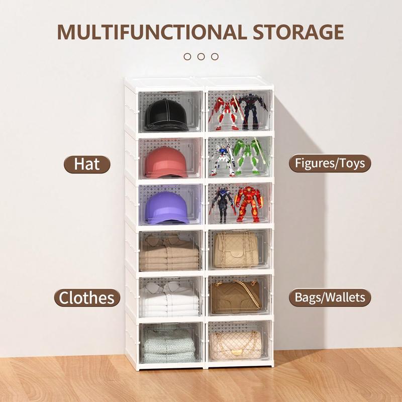 Portable Shoe Rack Organizer Stackable Sneaker Shoe Storage Cabinet With Clear Door Large Storage Containers Bins With Lids Boxes Collapsible Case