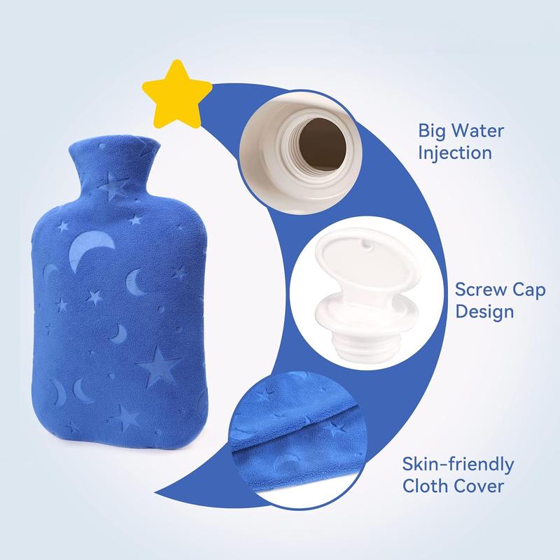 Hot Water Bottle with Soft Cover, 2L Hot Water Bag for Menstrual Cramps, Neck and Shoulder Pain Relief, Hot and Cold Therapies, Hand Feet Warmer, Blue