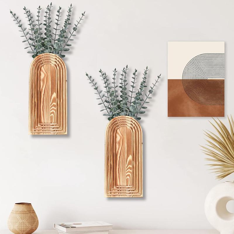 Modern Wall Wood Vase two-piece set -Entryway Decor, Wood Wall Art, Hallway Decor-Modern Farmhouse & Boho Bathroom Wall Decor-Perfect for Dining Room, Living Room, or Any Narrow Wall Space（Brown）