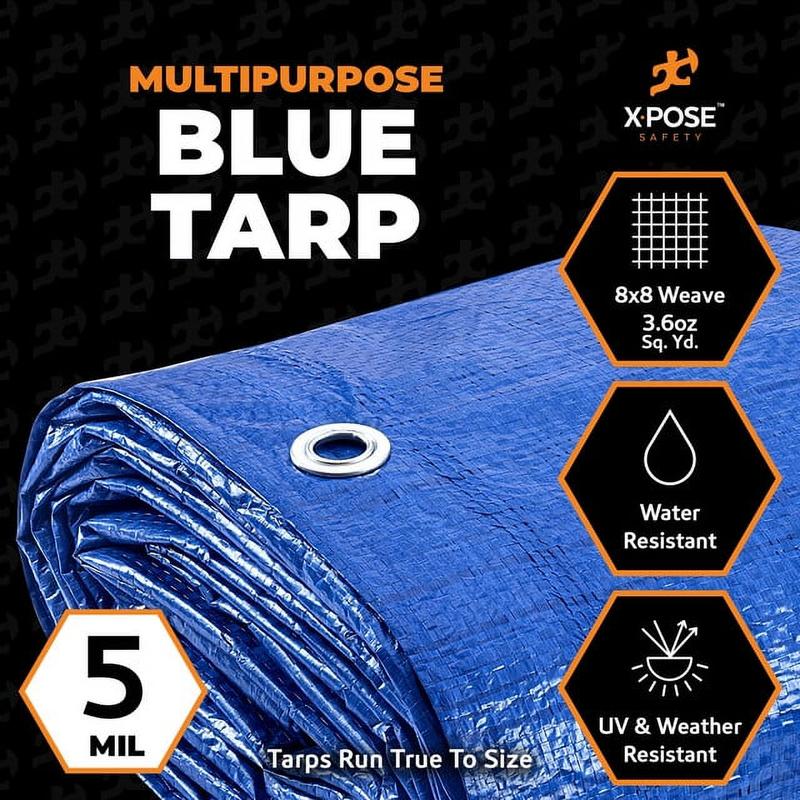 Blue Poly Tarp 15' x 30' - Multipurpose Protective Cover - Lightweight, Durable, Waterproof, Weather Proof - 5 Mil Thick Polyethylene