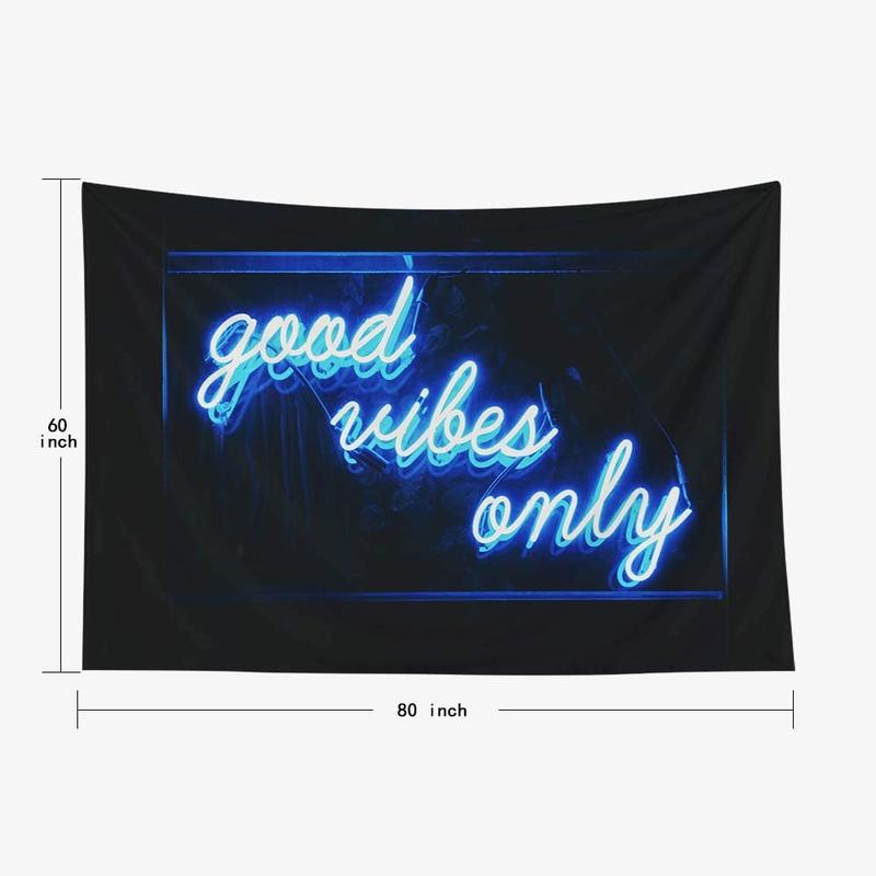 Wall Tapestry Good Vibes Only Words Blue Neon Tapestry for Bedroom Living Room Outdoor 50X60 Inch