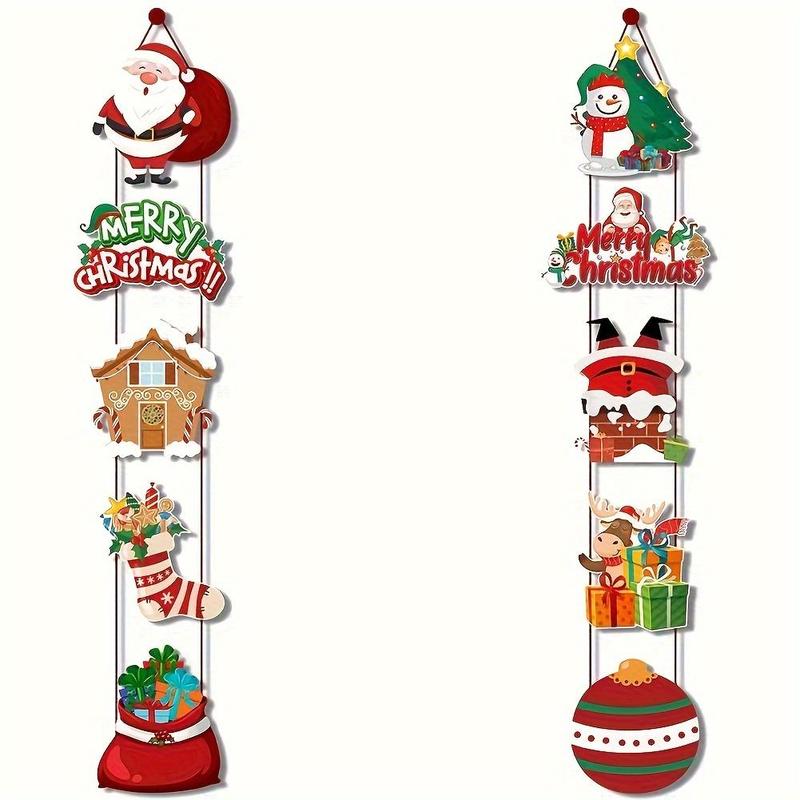 Christmas Door Decoration Hanging Banner, 1 Set Vertical Sign with Santa Claus, Snowman, Gifts and Decorations, Christmas Season Greetings Door Hanging Accessories