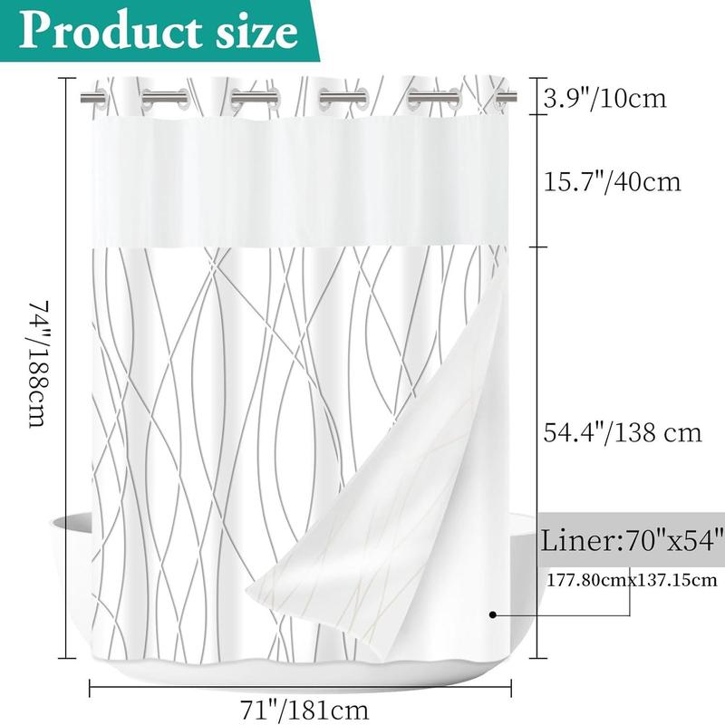 Abstract Lines Pattern Shower Curtain, 1 Count Waterproof Bathroom Curtain with 12pcs Hooks, Bathroom Accessories, Bathroom Decor for Home Hotel